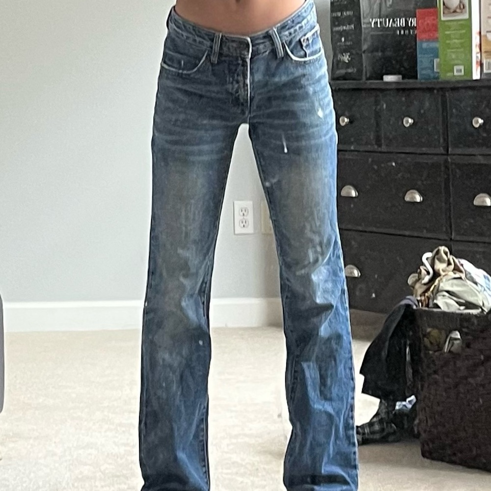 Mini flare blue straight leg jeans